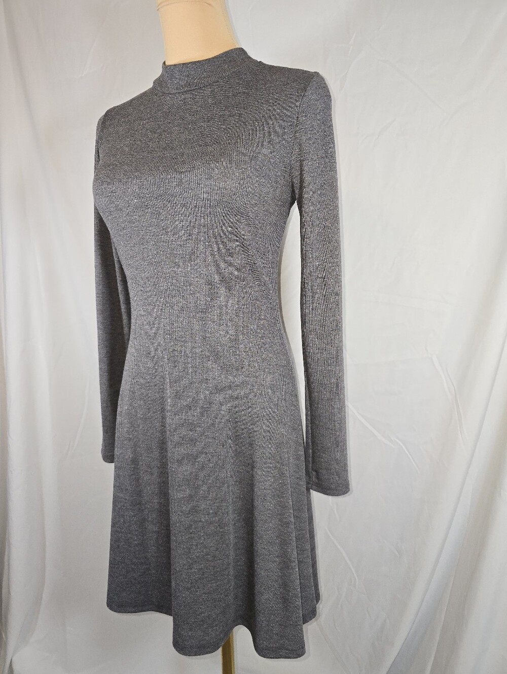 Long Sleeve Grey Knit Swing Dress